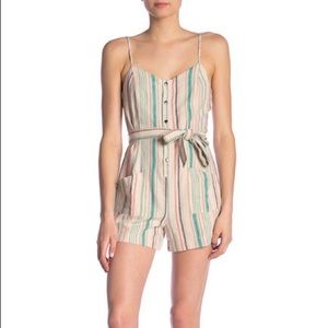 Splendid Striped Belted Linen Blend Romper